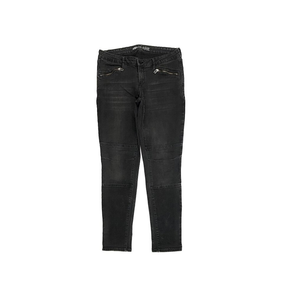 Old Navy Jeans Women 14 Black Rockstar Skinny Zipper Pockets Moto‎ Denim